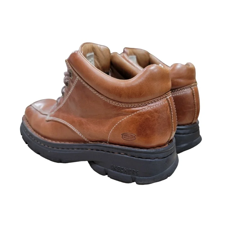 Skechers Y2K Mens Brown Leather Chunky Ankle Boots 4449 Sz 9.5